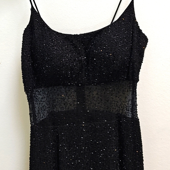 Woman's Black Elegant Maxi dress, 4in sheer middle under bust, 56in long - Picture 3 of 5